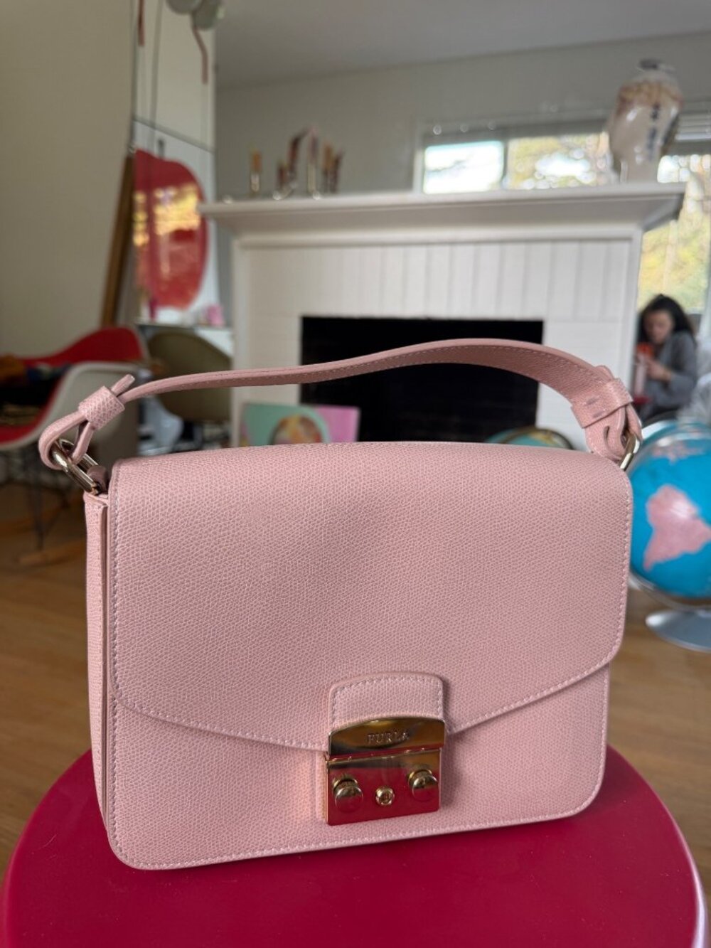 Furla Metropolis Mini Crossbody Bag In Pink Leather With Gold-Tone Lock And Adju